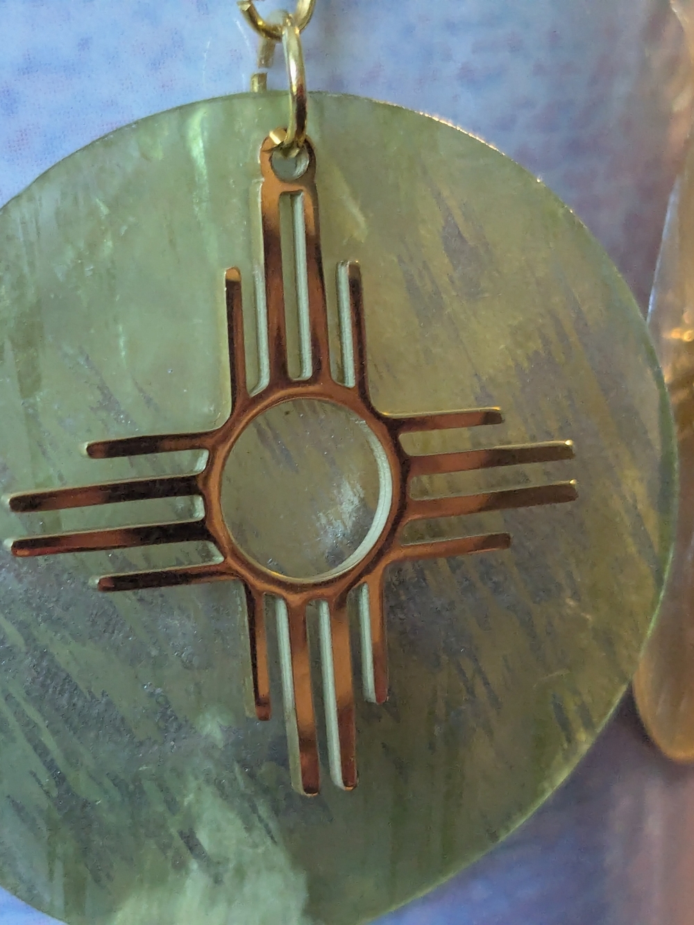 Native American Elegant Gold Zia Shell Disc Earrings - Picture 6 of 6